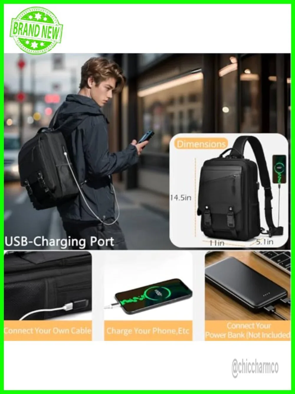 Anti-Theft Crossbody Sling Bag with Lock, 13L Travel Wallet Purse
